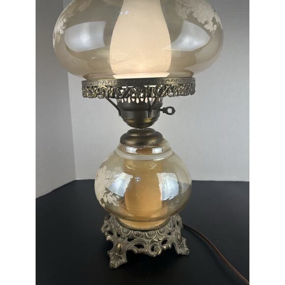 Vintage Accurate Casting 3 Way Clear Amber Lamp GWTW Floral Etched 20" - Picture 6 of 9